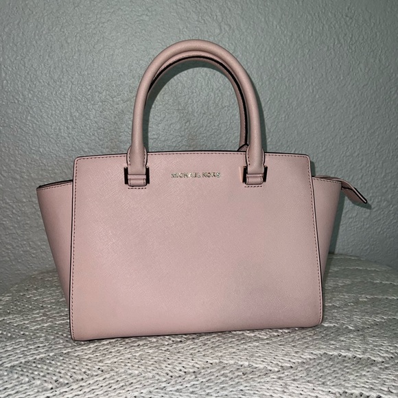 Michael Kors Selma Medium Satchel Light or Baby Pink Blossom Saffiano Leather - Picture 1 of 14
